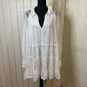 Zara White Embroidered Baby Doll Mini Dress, size Medium.